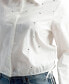 Juniors' Cotton Long-Sleeve Button-Front Embellished Top