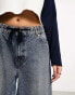 ASOS DESIGN pull on wide leg jean in mid blue