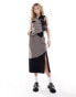 Reclaimed Vintage spliced midi skirt in grey and black