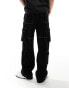 Bershka contrast stitch cargo trouser in black