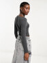 New Look scoop hem slash neck top in dark grey