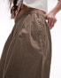 Topshop super wide leg pleated poplin trouser in khaki