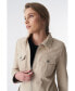 Women's Denim Style Zipper Suede Jacket, Beige