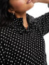 Y.A.S high neck frill mini smock dress in black polka dot