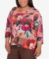 Plus Size Wine Country Dramatic Floral Crew Neck Top With Necklace