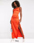 Extro & Vert Tall one shoulder maxi dress with split in rust satin