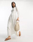 ASOS DESIGN broderie and pin tucks long sleeve tiered maxi tea dress in white