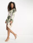 ASOS DESIGN v-neck kimono sleeve mini smock dress with cross back in mixed paisley