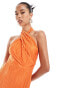 ASOS DESIGN plisse twisted halter neck midi dress in orange