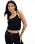 Mango ribbed cami top in black