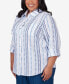 Plus Size Classic Jacquard Stripe Collared Button Front Top