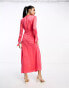 ASOS DESIGN ruched side cowl neck maxi dress with asymmetric tier in hot pink