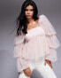 ASOS LUXE tulle baby doll top with pearl embellishment in pink