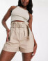 Morgan belted high waist shorts in beige