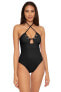 BECCA Candice 299185 Convertible Halter One Piece Swimsuit, Black, M