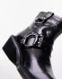 Topshop – Roxy – Biker-Stiefel im Western-Design aus hochwertigem Leder in Kroko-Schwarz