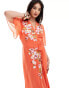 Hope & Ivy premium wrap front embroidered maxi dress in rust