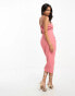 In The Style exclusive ruched split front midi dress in rose pink