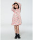 Big Girls Printed Long Sleeve Dress Pink With White Flowers