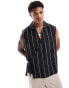 ASOS DESIGN boxy relaxed sleeveless striped wrap tie shirt in black