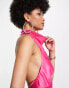 ASOS DESIGN Tall cowl neck halter midi with tie wrap waist in bright pink