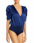 Aqua Women's Puff Sleeve Crossover Bodysuit Navy XS