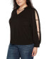 Black Label Plus Size Split-Sleeve Chain-Neck Keyhole Top