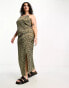 Heartbreak Plus satin cami maxi dress with side split in brown ditsy floral print