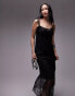 Topshop premium scoop neck lace insert midi dress with removeable lining in black