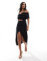 True Violet cut out bardot wrap midi dress in black