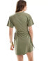 Miss Selfridge tie side t-shirt mini dress in washed khaki