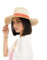 My Accessories adjustable frayed edge fedora hat with red trim in natural