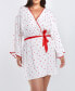 Женская пижама ICollection kyley Plus Size Heart Print Robe with Contrast Self Tie Sash and Red Trim