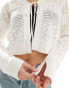 Pieces tie front crochet cardigan in white