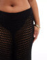 In The Style Plus crochet wide leg trouser co-ord in black