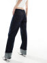 Mango straight leg turn up jeans in dark blue