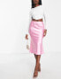 Miss Selfridge satin bias midi skirt in light pink