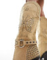 Simmi London Delano butterfly embellished western boot in taupe micro