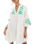 Accossorize broderie long sleeve tiered beach cover up mini dress in ivory