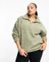 ASOS DESIGN Curve Weekend Collective oversized borg half zip with burnout in sage green