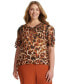 Plus Size Animal Print Puff-Sleeve Blouse