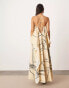 ASOS EDITION strappy square neck maxi dress with pockets and dramatic drape detail in mono abstract print