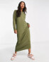 ASOS DESIGN long sleeve maxi t-shirt dress in khaki