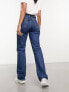 Weekday Rowe extra high waist regular fit straight leg jeans in nobel blue