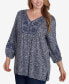 Plus Size Embroidered V-Neck Hatchi Spacedye Knit Top with Balloon Sleeves