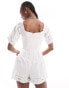 Reclaimed Vintage western playsuit with broderie and lace inserts in ivory