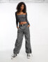 Pull&Bear acid wash ribbed bandeau top co-ord in grey