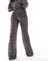 Edited crochet look trouser co-ord in black and cream stripe