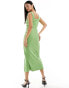 French Connection square neck rib midi dress in green