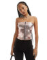 Basic Pleasure Mode metallic ribbed bandeau top in pink foil